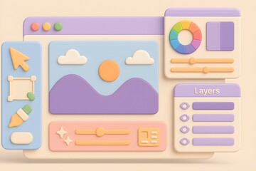 Pastel 3d user interface design elements for web and app development
