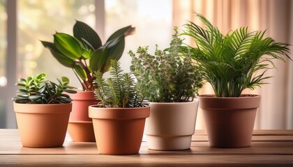 Fototapeta premium group of potted plants on table