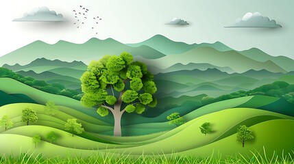 green ecology background minimalist design with tree