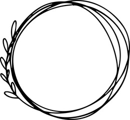 Doodle floral frame decoration for wedding, birthday party. Elegant minimal border with leaves