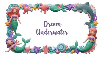 Colorful mermaid sea creature frame design