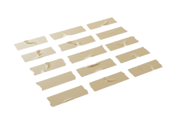 Meticulously arranged beige masking tape strips with torn edges and wrinkles in a precise grid, no shadows on a stark white background, highlighting material quality for crafting