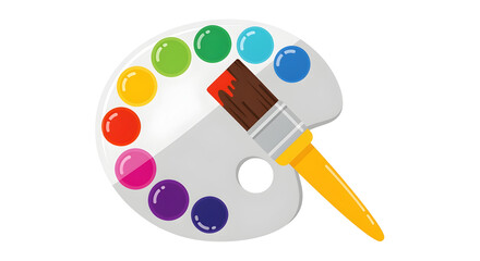 Artist's Palette with Vibrant Paint Colors and Paintbrush Isolated on White Background, Representing Creativity and Art Supplies