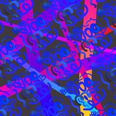 Abstract colorful pattern with blue and purple designs on black background  