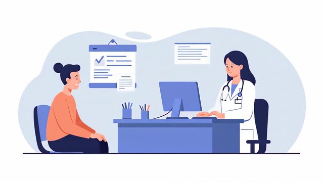 Flat vector a woman is consulting with a doctor during a checkup appointment, isolated on white background