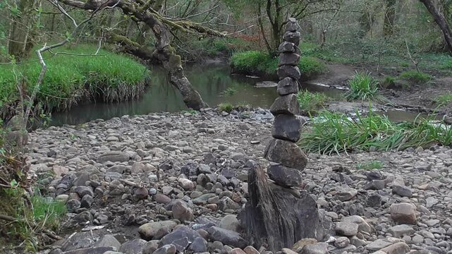 Rock Balancing by the River Clyne in Swansea, Wales, U.K.