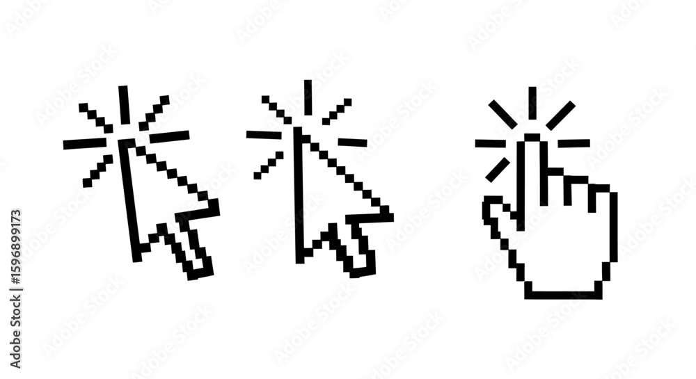 Fototapete pixelated cursor icons showing different click actions and mouse pointers for user interaction in di