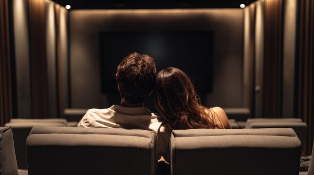 Couple watching movie in private cinema