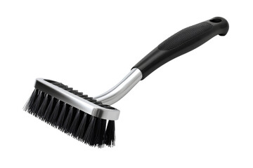 Flexible Grill Cleaning Brush with Metal Bristles Curving Around a Kettle Grill, Isolated on Transparent Background