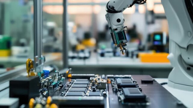 A robot tinkering with computer components, highlighting the intersection of technology and artificial intelligence