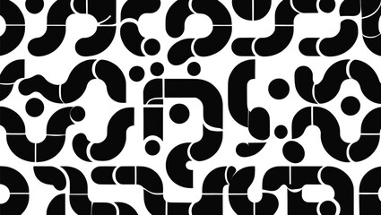 Modern Abstract Seamless Pattern Vector – Bold Geometric Shapes in Black and White – Minimalist Vector for Contemporary Design Projects. Vector Illustration.