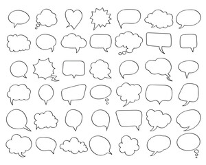 Sketch style speech bubbles and thought bubbles hand drawn doodle set
