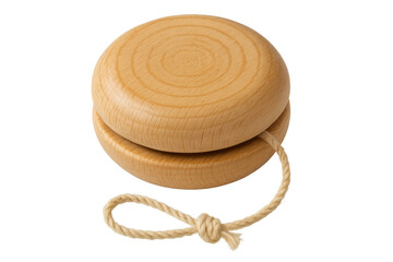 Classic wooden yo-yo with string, isolated on transparent background, representing traditional toys and childhood games