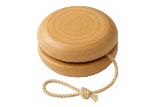 Classic wooden yo-yo with string, isolated on transparent background, representing traditional toys and childhood games