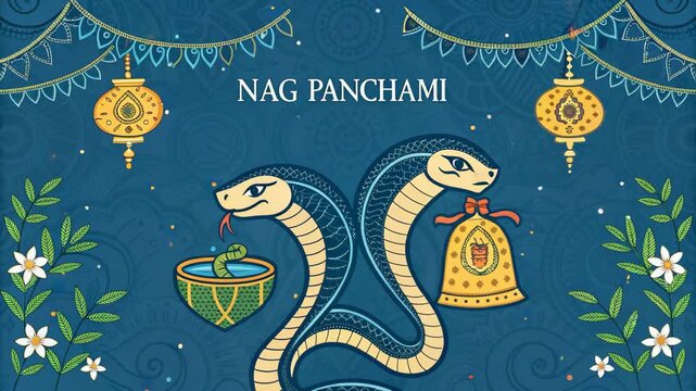 Nag Panchami Festival Illustration with Snakes and Decorations