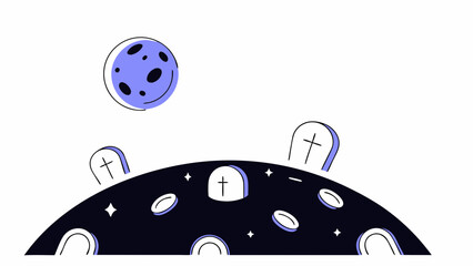 Vector art of a spooky graveyard on a planet with a moon