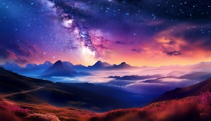 Fototapeta premium a symphony of cosmic hues painting a breathtaking and ethereal nightscape scene