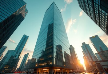 stunning modern skyscraper dynamic glass reflections capturing urban life sky abstract forms, architecture, cityscape, futuristic, building, design