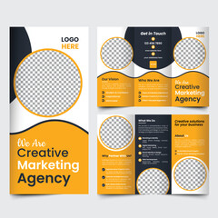 Creative Marketing Agency Trifold Brochure &ndash; Minimal Business Profile Layout in Orange Theme (EPS Vector Template)