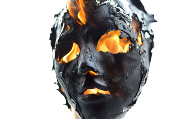 Dark fabric mask engulfed intensely with bright flames