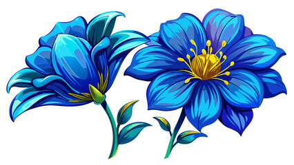 Fototapeta premium surreal exotic high quality blue flowers macro isolated on white. Greeting card objects for anniversary, wedding, mothers and womens day design white background