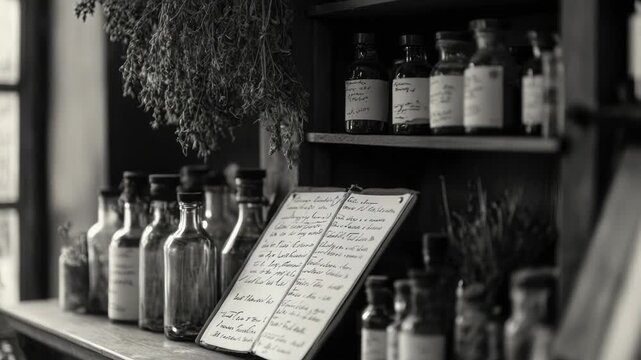 A collection of bottles resting on a wooden shelf, great for use in kitchen or home decor scenes