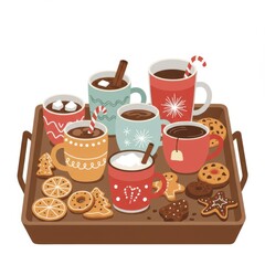 Cozy Christmas Hot Chocolate and Cookies on a Wooden Tray