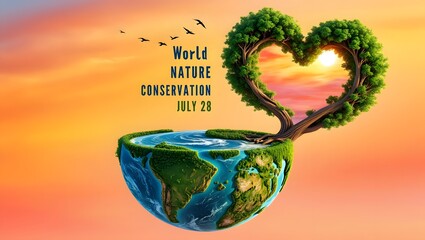 World nature conservation day july earth tree heart shape save earth environment day