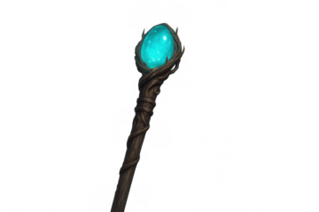 Magical staff radiating blue luminescence, displaying enchanted energy for fantasy storytelling
