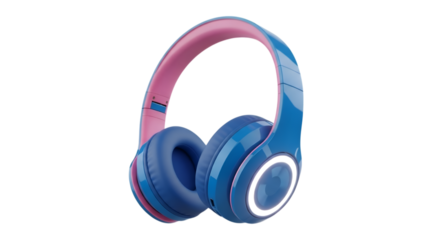 Blue and pink headphones isolated on transparent background