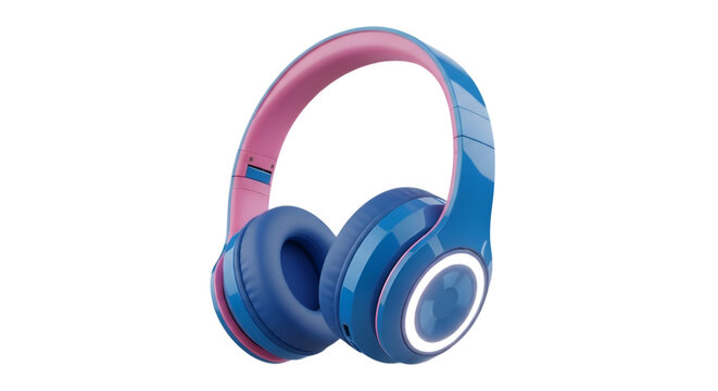 Blue and pink headphones isolated on transparent background