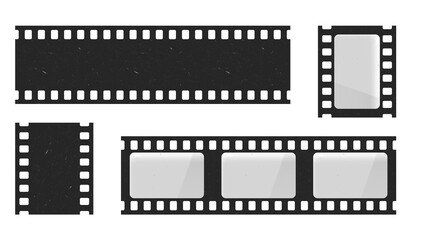 Retro film photo frame. Film strip template with scuffs and scratches. Seamless design element. Mockup cinema reel