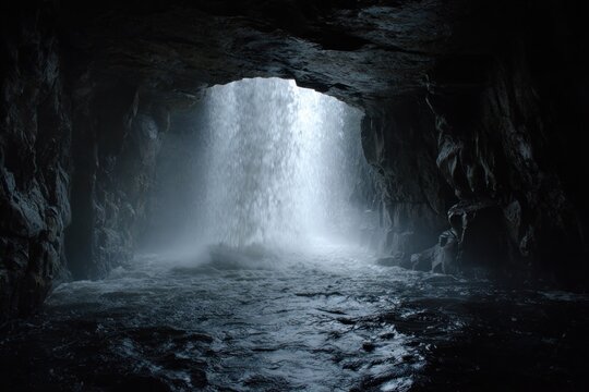Waterfall cascading into dark cave (1) - Powered by Adobe