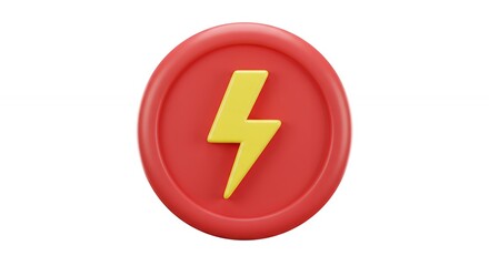Red circle graphic with yellow lightning bolt