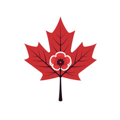 Stylized red maple leaf with a flower symbolizing remembrance of World War I
