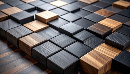 Geometric Pattern of Ebony and Wood Blocks in Checkerboard Arrangement