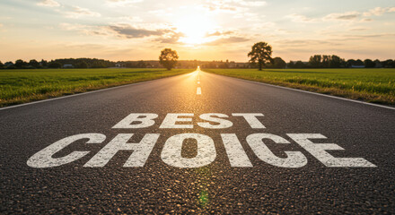 Open road to success the best choice illuminated by a golden sunset