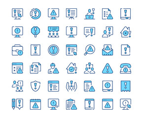 Warning icons. Vector line icon set. Modern outline design. Blue concept