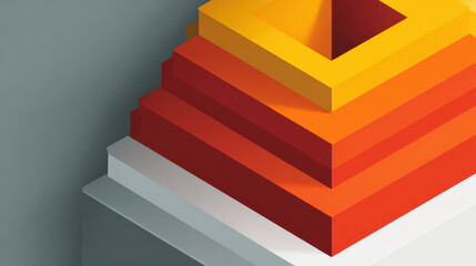Abstract geometric design with stacked square layers in yellow, orange, red, and white colors creating sharp isometric papercut effect with clean edges and smooth shadows