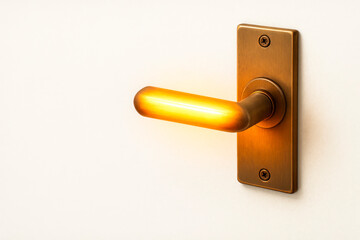 A doorknob that glows like a light bulb. Space for text.