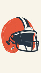 Fototapeta premium Minimalist American football helmet illustration with orange shell black faceguard and white stripe flat vector design sports equipment concept