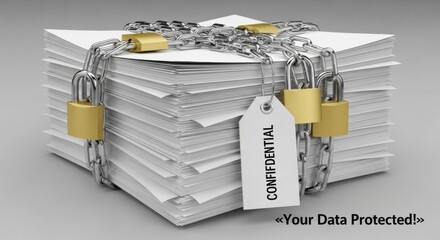 Stack of Confidential Documents Secured with Chains and Padlocks paper locked