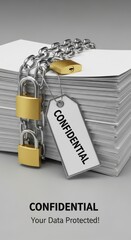 Stack of Paper Secured with Chains and Padlocks with Confidential Tag security data protection