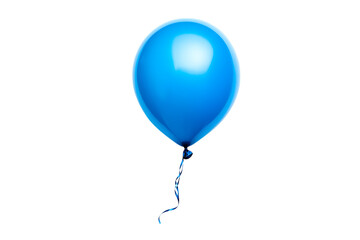 Single blue party balloon with ribbon isolated on a white background