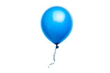 Single blue party balloon with ribbon isolated on a white background