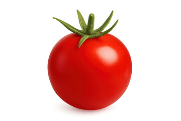 Ripe red tomato with green stem, isolated on transparent background, representing freshness and healthy eating