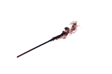 Incense stick emitting fragrant smoke against a white background