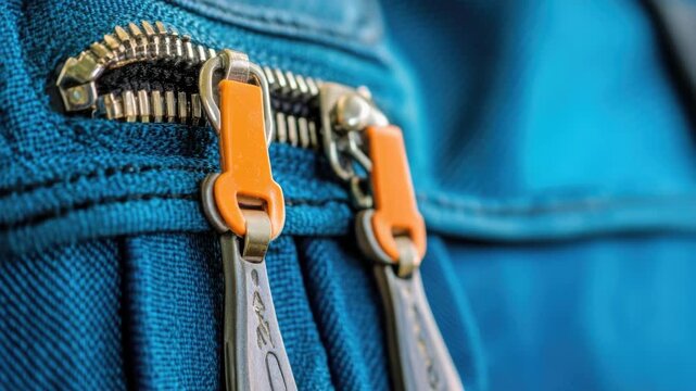 A close-up view of a zipper on a backpack, perfect for use in travel or outdoor related content