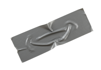Single grey duct tape, rough texture, subtle wrinkles, realistic sheen, firmly stuck on immaculate white background, no shadows, high-angle UHD macro shot, precise product photography concept