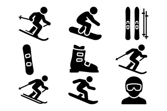 Skiing and snowboarding silhouettes: winter sports icons for outdoor enthusiasts